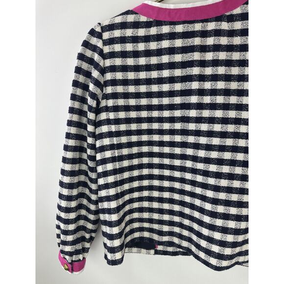 J. Crew Grosgrain Trim Jacket in Gingham Tweed AJ953 Pink Trim Women's Size 2 - Picture 13 of 16